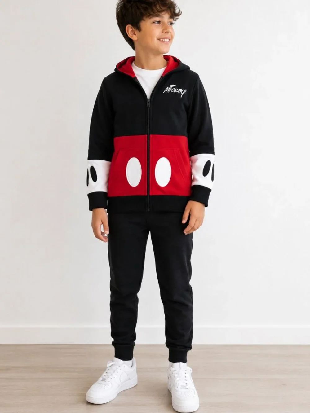 Disney Mickey Mouse Red Black Zip-Up Hoodie Youth Medium